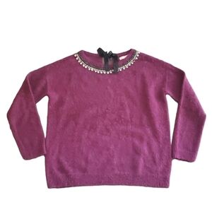 Hinge Womens Wool Blend Rhinestone Neck Sweater sz S